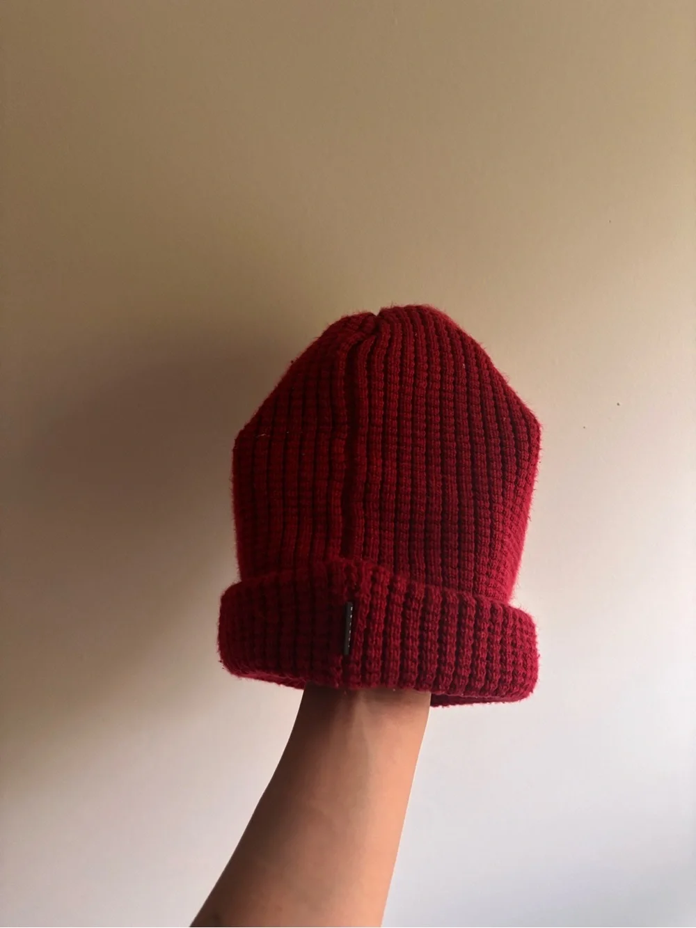 Jordan Red Ribbed Beanie with Gold Decal